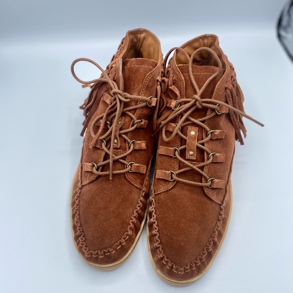 Zodiac Vera Leather Saddle Brown Fringe Boho Suede Moccasin Boots NWOT Size 8.5 - Picture 3 of 16